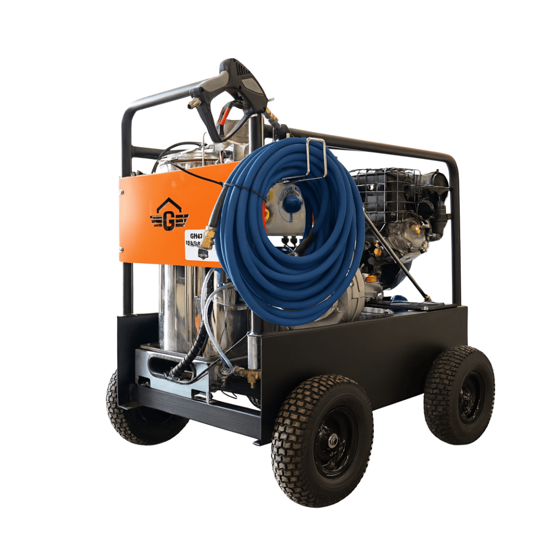 Gaspper GH4200BD – Profesjonalna myjka wysokociśnieniowa z podgrzewaniem wody, z silnikiem spalinowym, przeznaczona dla różnych sektorów gospodarki.