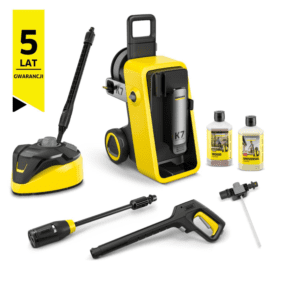 Myjka ciśnieniowa K 7 Comfort Premium Home Wood z wydajnością 60 m²/h, chłodzonym wodą silnikiem, wężem PremiumFlex i bębnem na wąż doskonale nadaje się do silnych zanieczyszczeń.