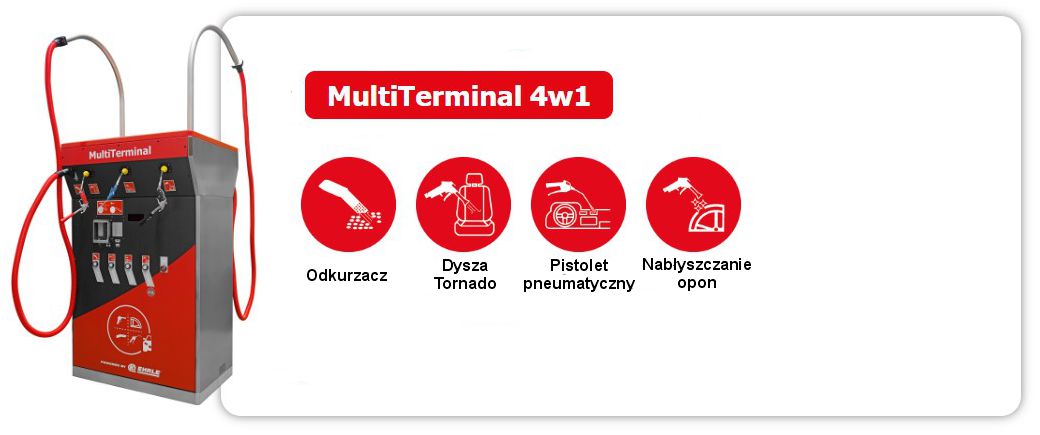 MultiTerminal EHRLE umożliwia klientom komfortowe i dokładne czyszczenie i pielęgnację wnętrza pojazdów oraz daje możliwość uzupełnienia powietrza w kołach.